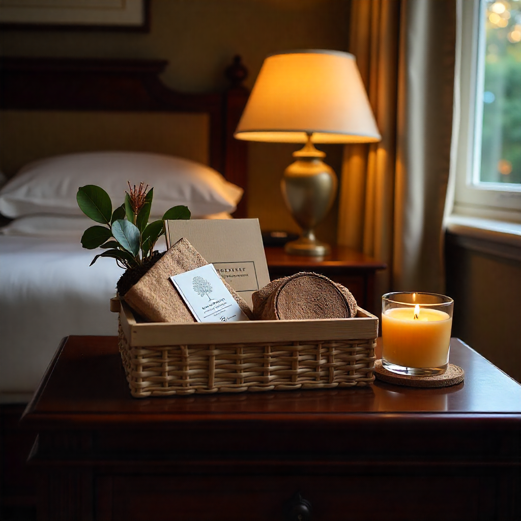 sustainable welcome gift basket at an eco-hotel in Kerala